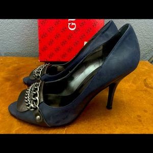 Guess Peep Toe Shoes, Size 8, Blue